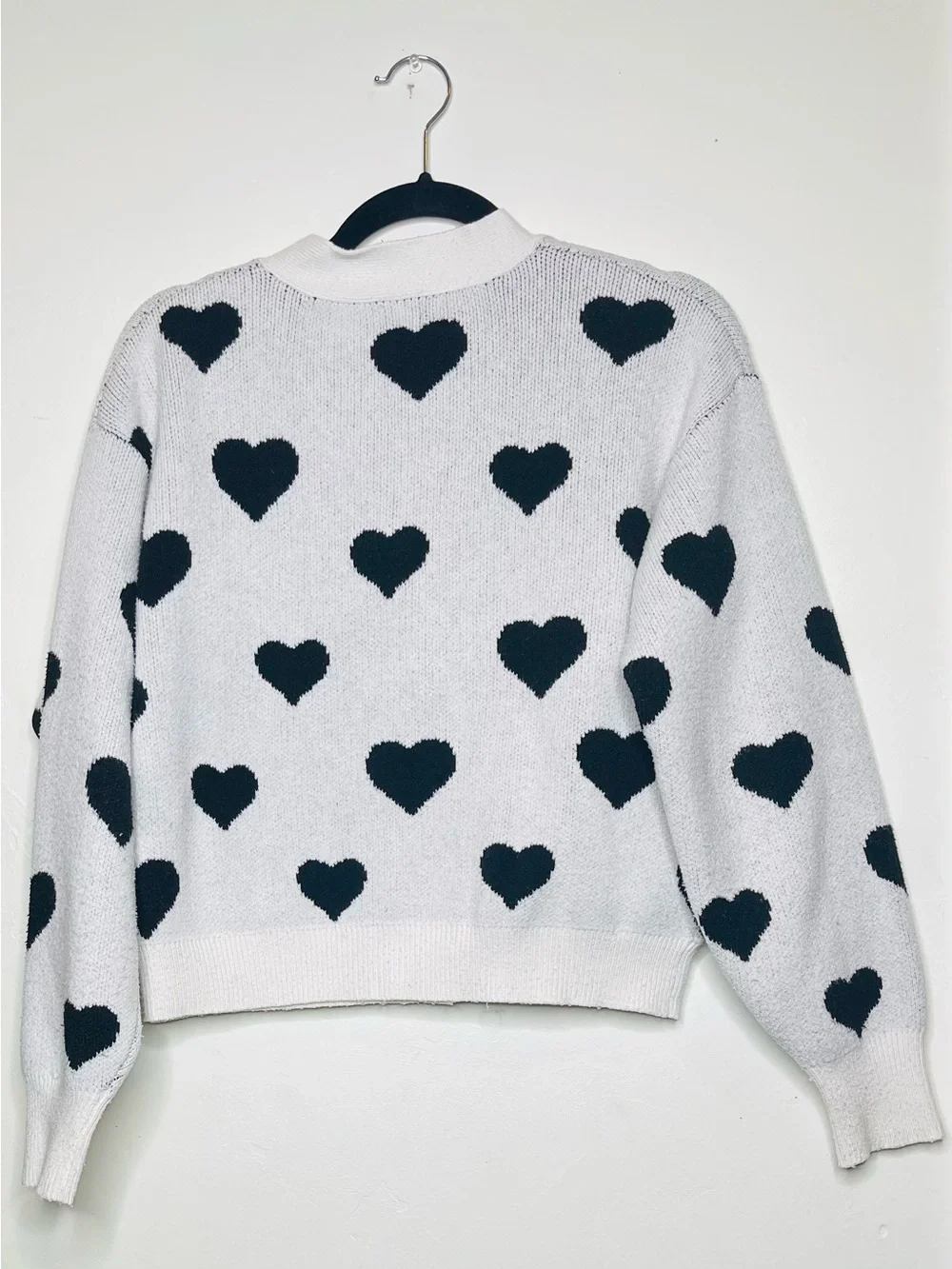 A New Day Black White Heart Button Cardigan Sweater XS